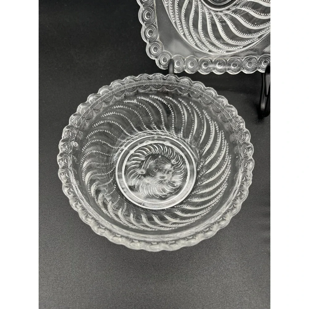 EAPG Beaded Swirl Bowl Set 3 Pieces Early American Pressed Glass